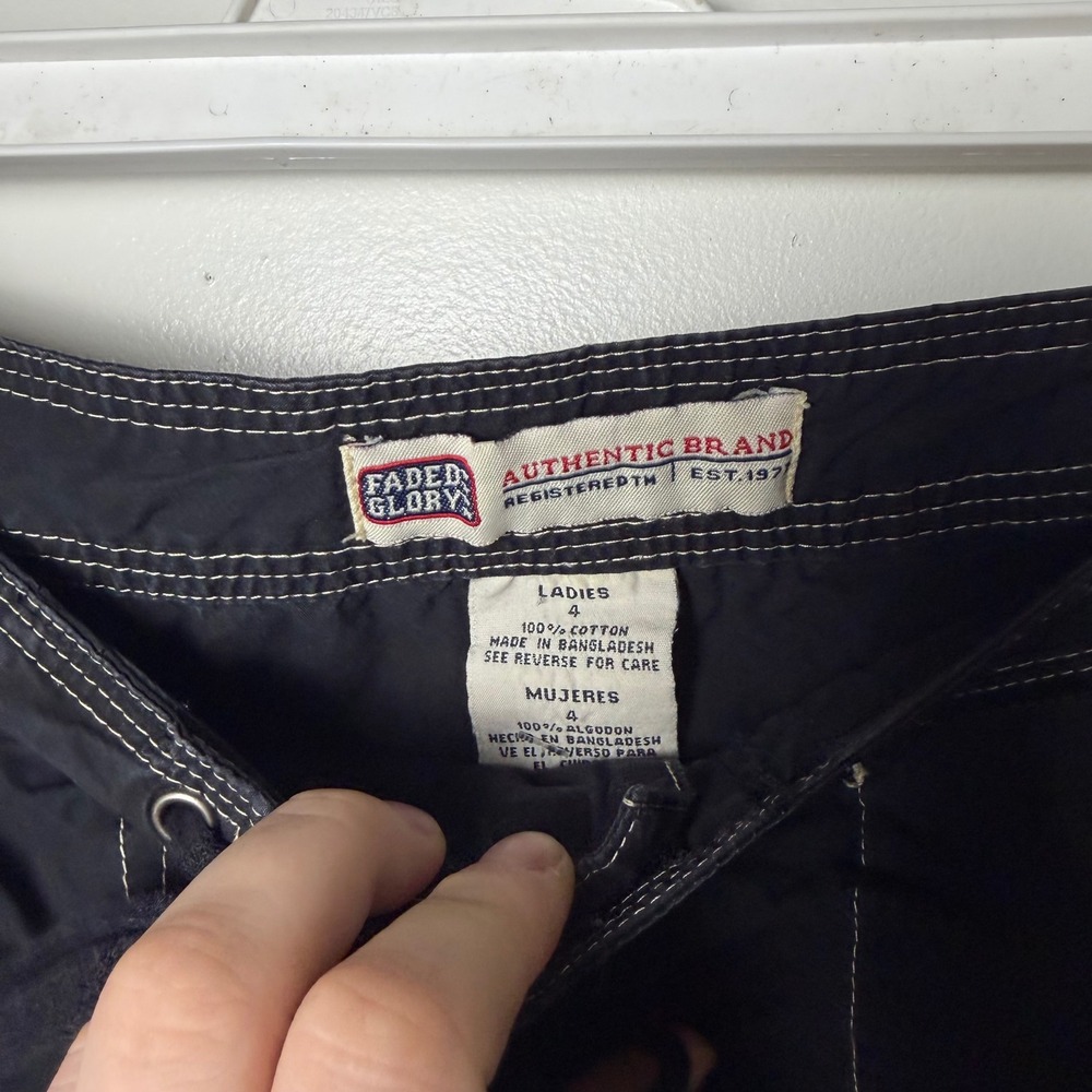 Faded Glory Baggy Cropped Black Lace Up Front Y2K Grunge Cotton Pants Size 4 - Picture 5 of 8
